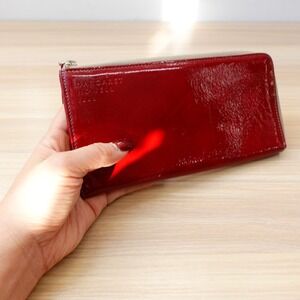 MARGARET HOWELL Long Wallet Red Patent Leather Zip Around Clutch Retro Glossy